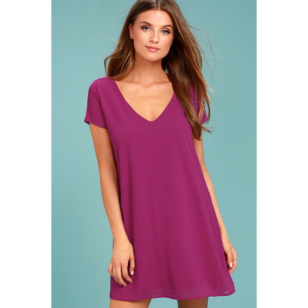 Lulu’s Freestyle Magenta Shift Dress Chiffon Flowy